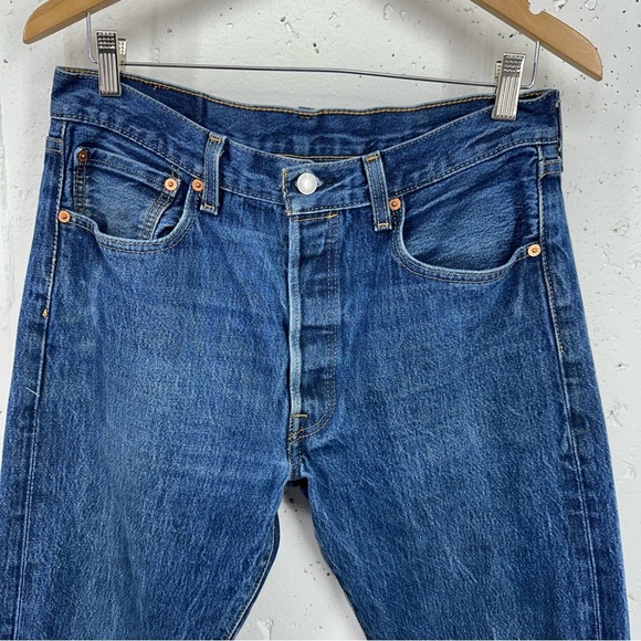 Levi’s Men’s 34 x 35 Button Fly 501 Straight Leg Jeans worked in distressed - Picture 3 of 15